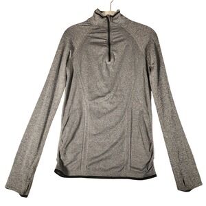 Athleta Women's Gray Heathered Long Sleeve Half Zip Pullover Top Small